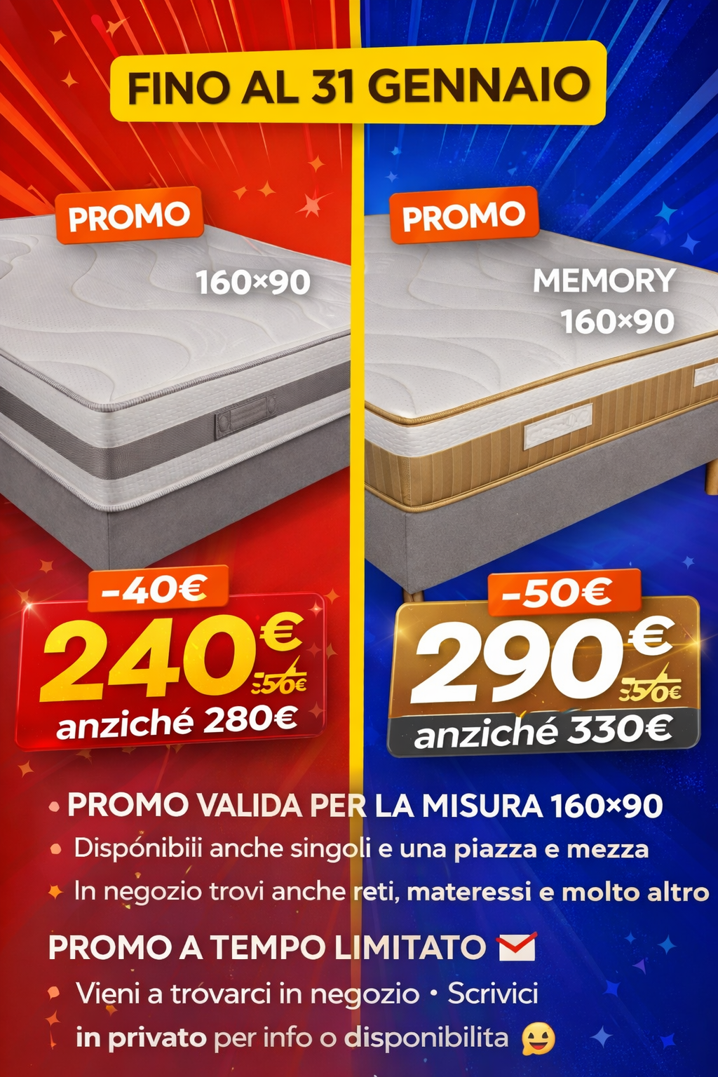 Promo materassi matrimoniali fino al 31 Gennaio 2026