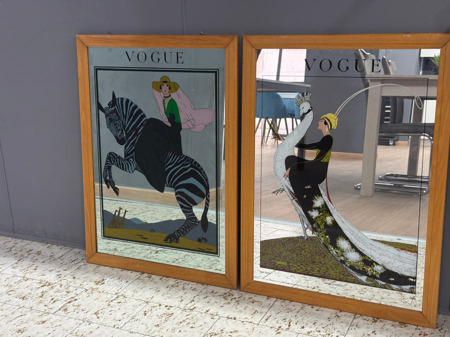 Vogue coppia quadri incorniciati con illustrazioni pubblicitarie Art Déco