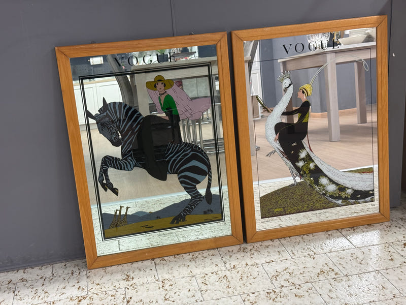 Vogue coppia quadri incorniciati con illustrazioni pubblicitarie Art Déco