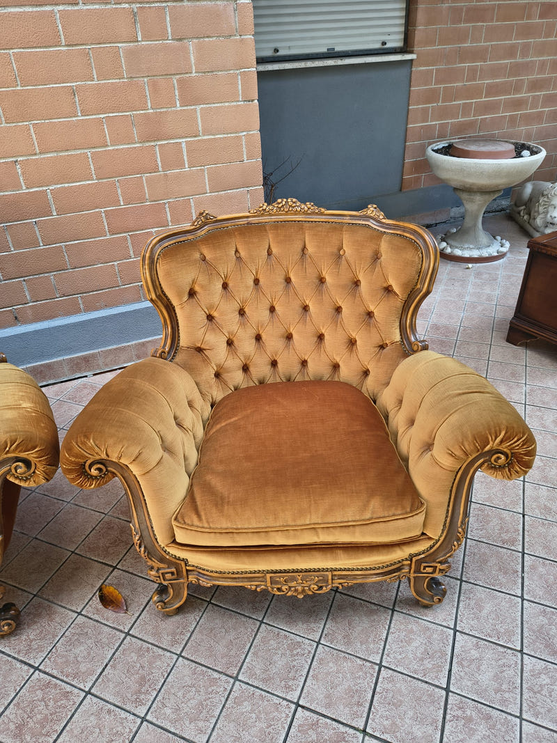 Divano + 2 poltrone velluto giallo