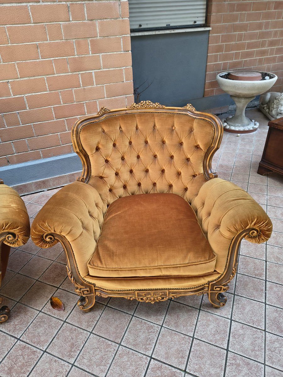 Divano + 2 poltrone velluto giallo