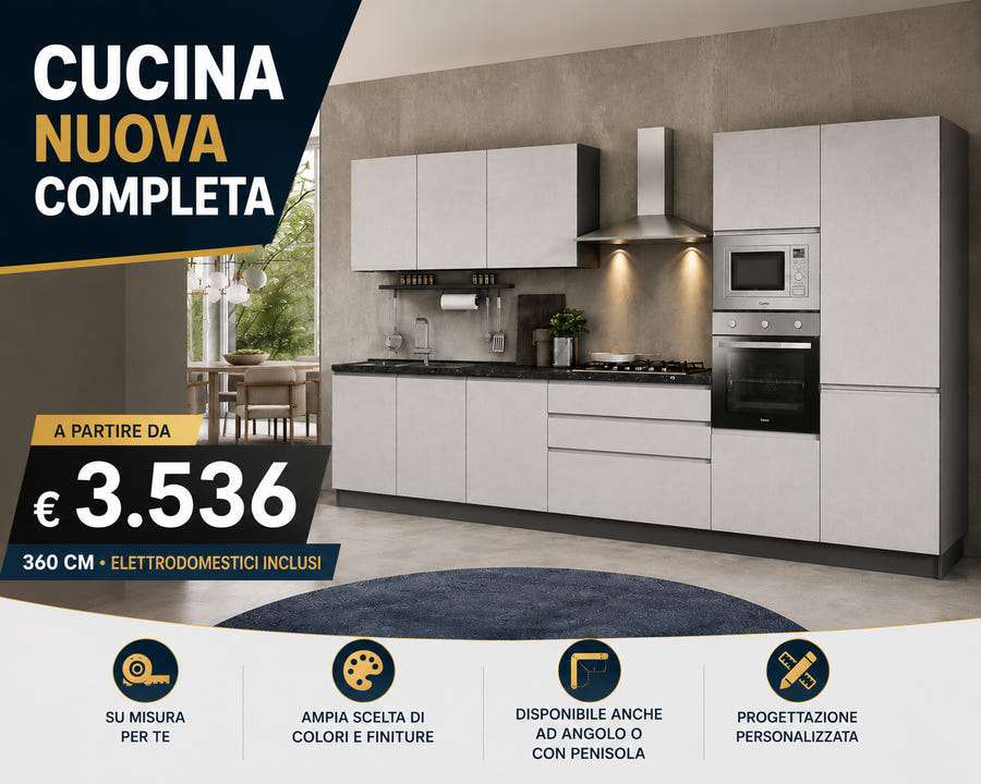 Cucina Nuova Completa 360 cm con Elettrodomestici Inclusi