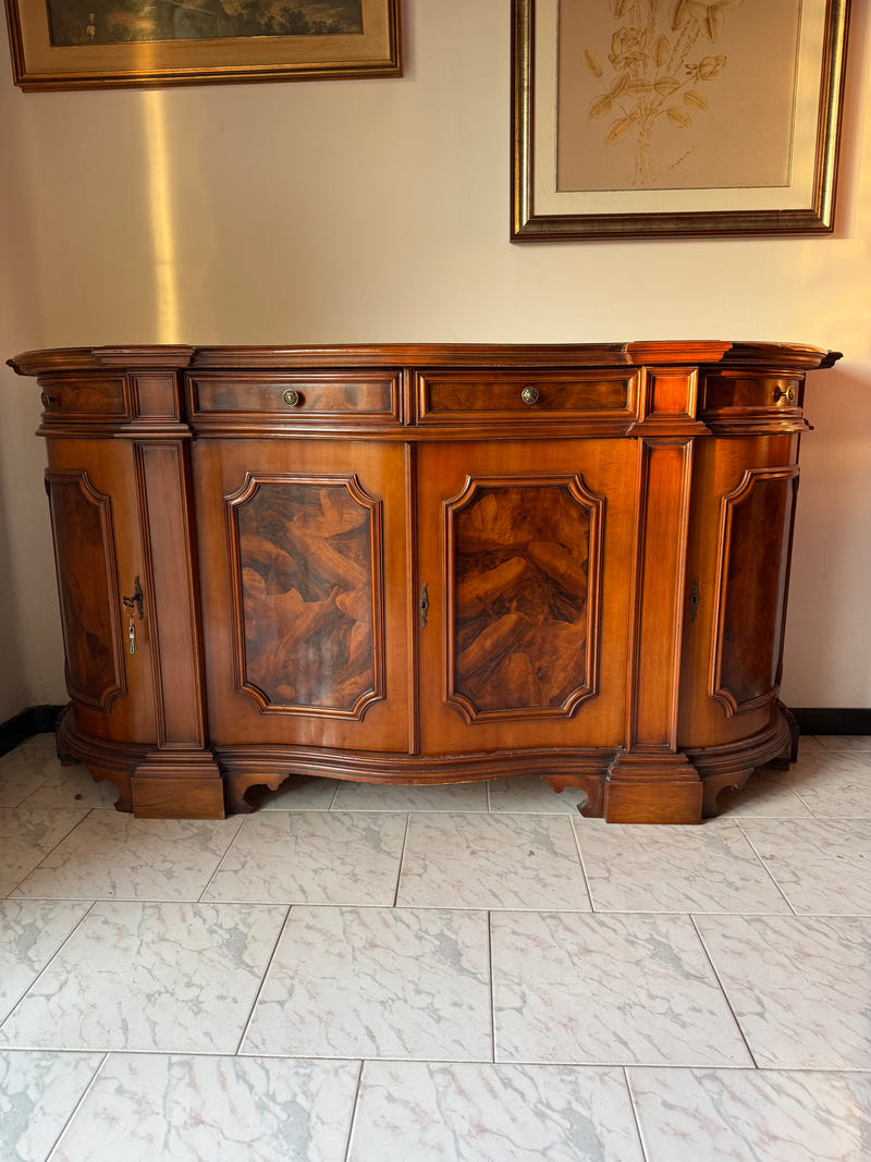 Sala completa in radica: credenza alta + credenza bassa + tavolo con sedie