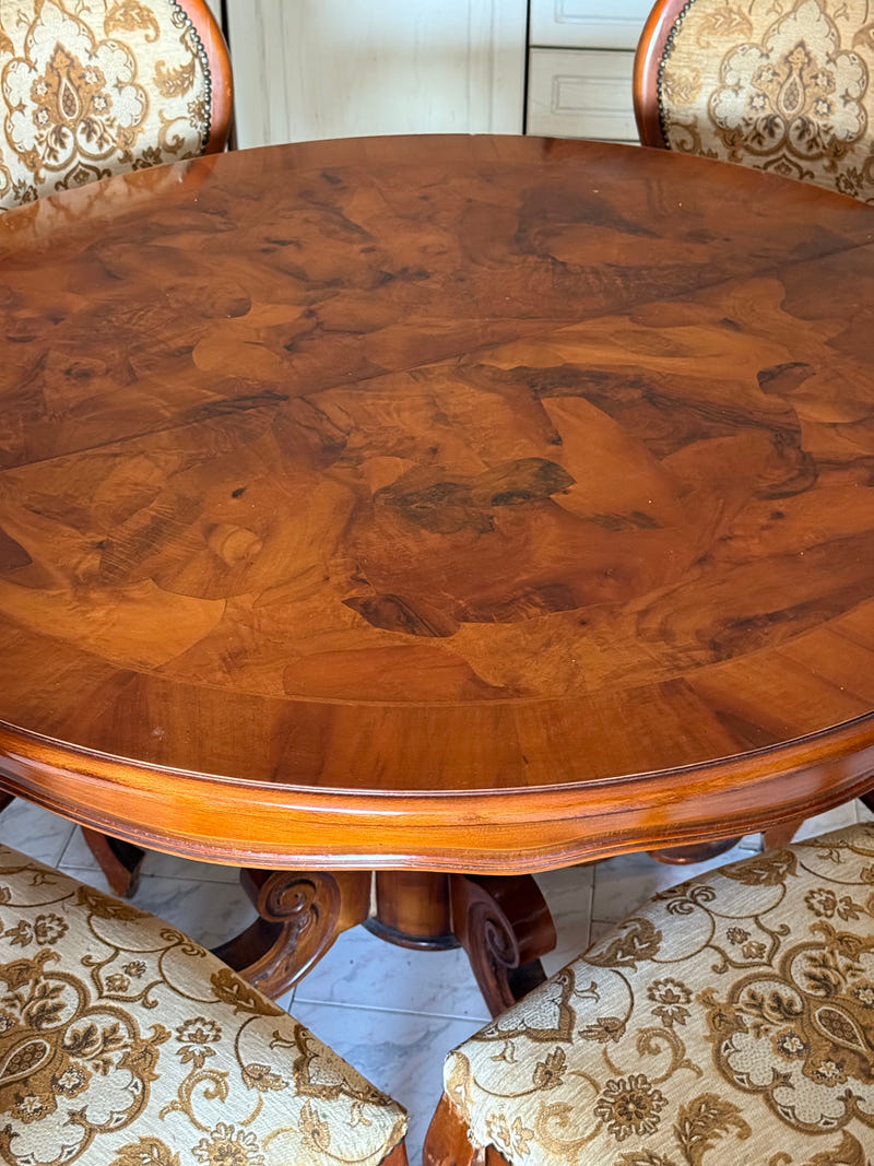 Sala completa in radica: credenza alta + credenza bassa + tavolo con sedie