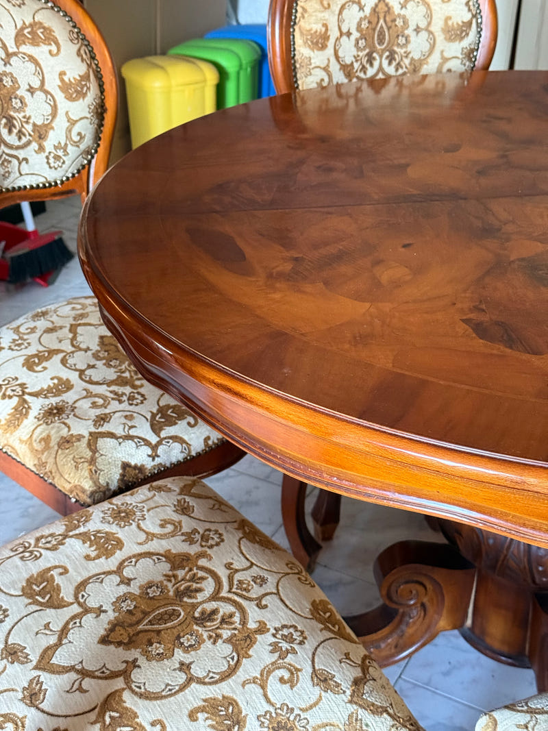 Sala completa in radica: credenza alta + credenza bassa + tavolo con sedie