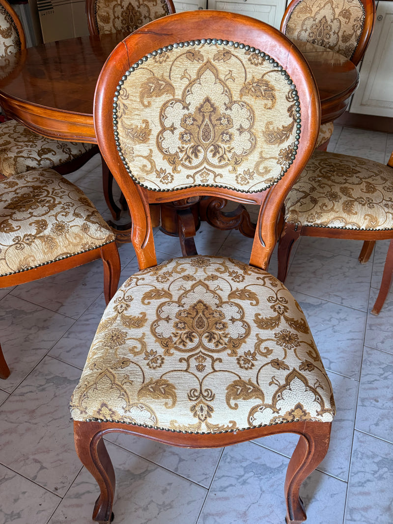 Sala completa in radica: credenza alta + credenza bassa + tavolo con sedie