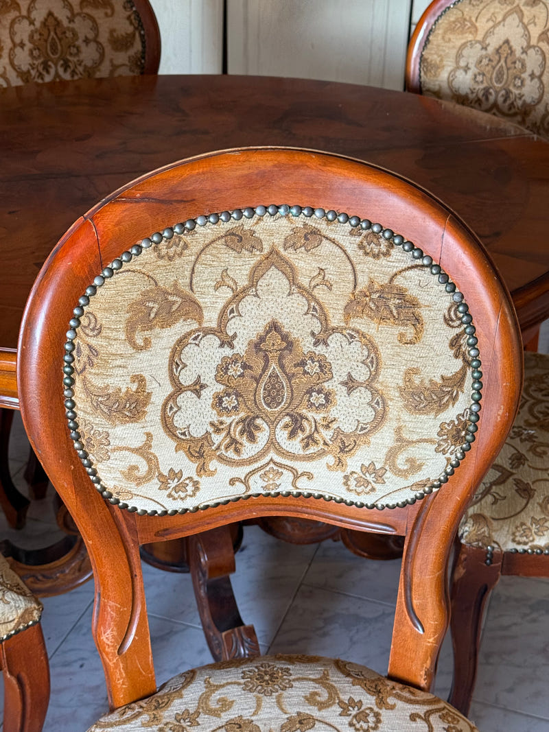 Sala completa in radica: credenza alta + credenza bassa + tavolo con sedie