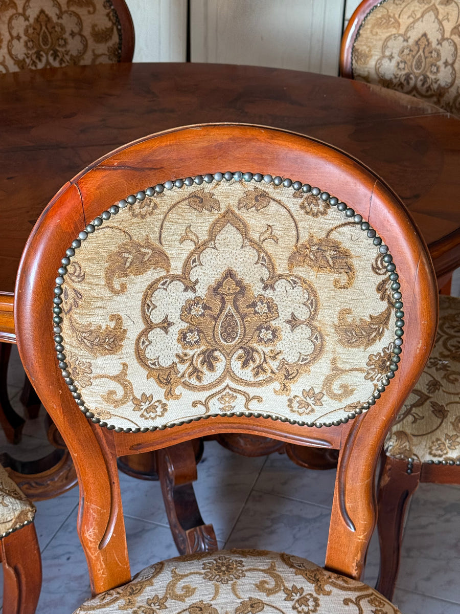 Sala completa in radica: credenza alta + credenza bassa + tavolo con sedie