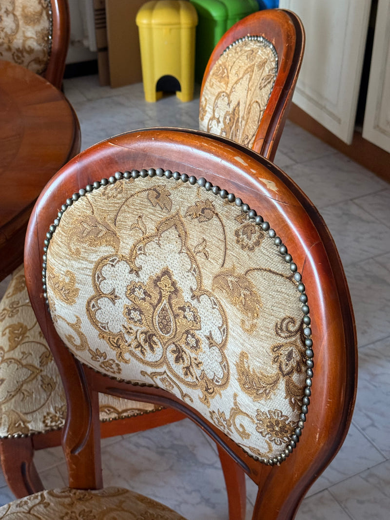 Sala completa in radica: credenza alta + credenza bassa + tavolo con sedie