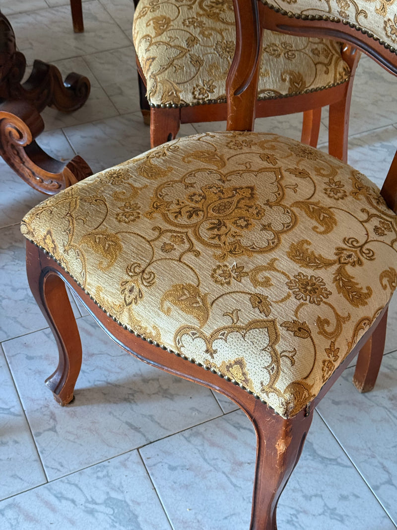 Sala completa in radica: credenza alta + credenza bassa + tavolo con sedie