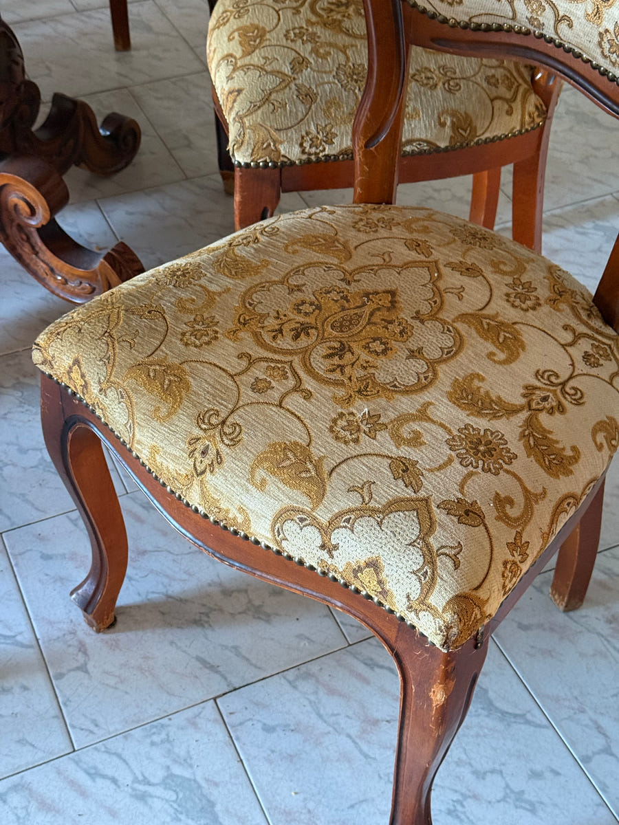 Sala completa in radica: credenza alta + credenza bassa + tavolo con sedie