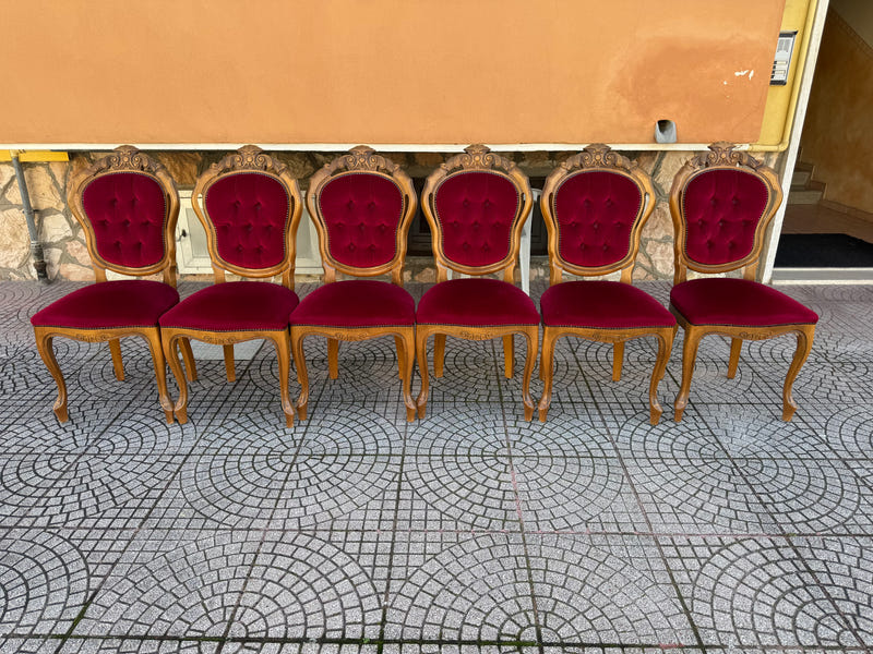 Sala completa in radica di noce: credenza + tavolo+ sedie