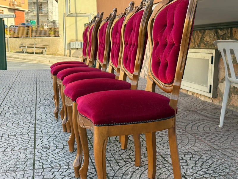 Sala completa in radica di noce: credenza + tavolo+ sedie