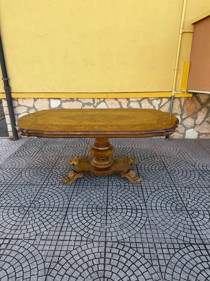 Sala completa in radica di noce: credenza + tavolo+ sedie