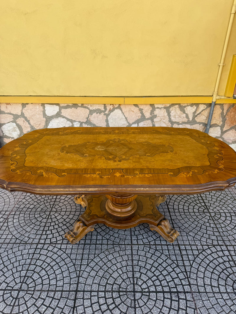 Sala completa in radica di noce: credenza + tavolo+ sedie