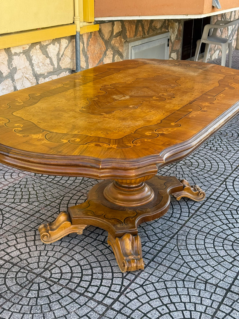 Sala completa in radica di noce: credenza + tavolo+ sedie